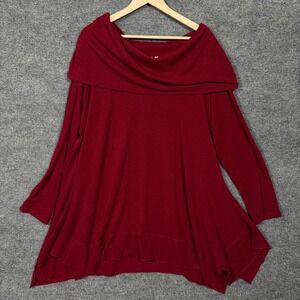 Soft Surroundings Plus Size 2X Sweater Top Red Shawl Neck Flared Swing Stretch